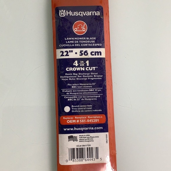 husqvarna lawn mower blade 22” 56cm 4 in 1 crown cut OEM# 581-045201 NEW - Picture 2 of 6